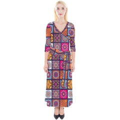 Mandala Pattern Quarter Sleeve Wrap Maxi Dress by Vaneshart