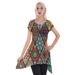 Colorful Vintage Seamless Pattern With Floral Mandala Elements Hand Drawn Background Short Sleeve Side Drop Tunic