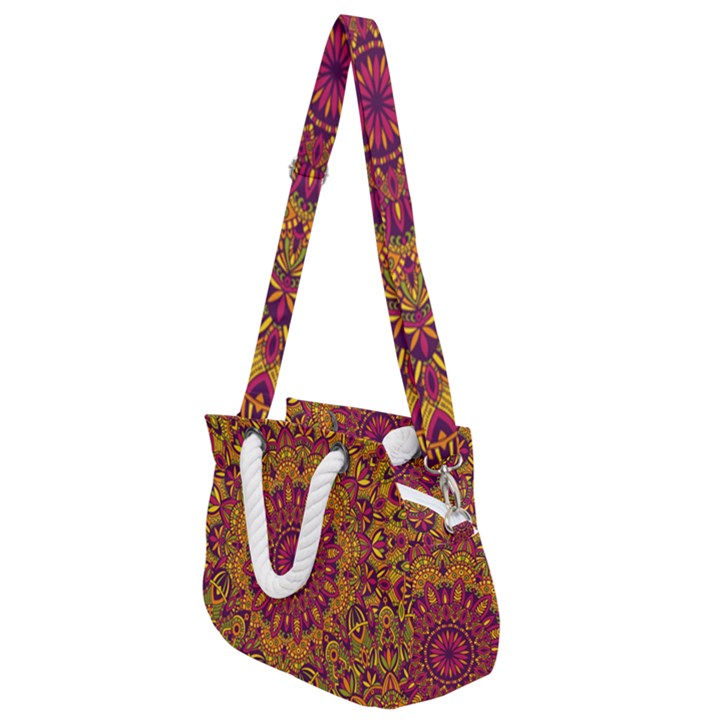 Mandala Vector Tribal Vintage Ethnic Seamless Pattern Print Rope Handles Shoulder Strap Bag