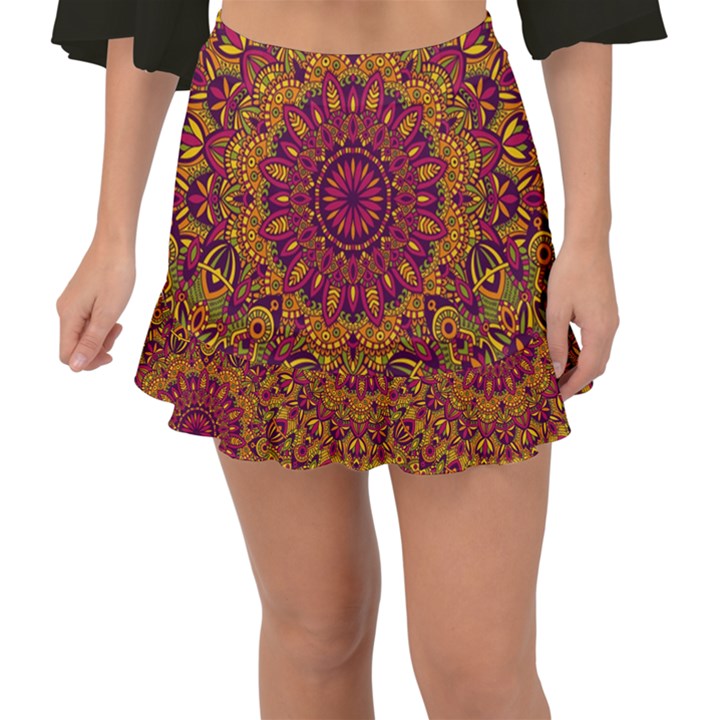 Mandala Vector Tribal Vintage Ethnic Seamless Pattern Print Fishtail Mini Chiffon Skirt