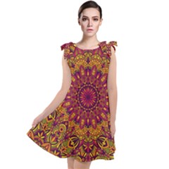 Mandala Vector Tribal Vintage Ethnic Seamless Pattern Print Tie Up Tunic Dress by Vaneshart