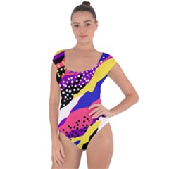 Colorful Abstract Waves Pattern Short Sleeve Leotard  by teeziner