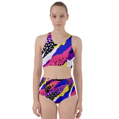 Colorful Abstract Waves Pattern Racer Back Bikini Set by teeziner