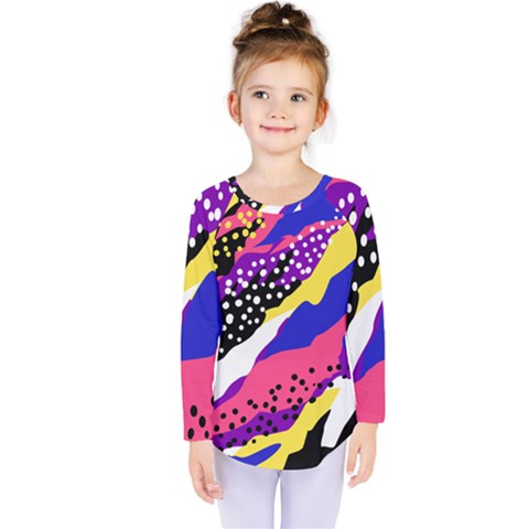 Colorful Abstract Waves Pattern Kids  Long Sleeve Tee by teeziner