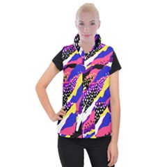 Colorful Abstract Waves Pattern Women s Button Up Vest