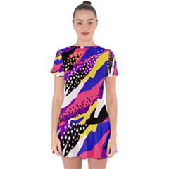 Colorful Abstract Waves Pattern Drop Hem Mini Chiffon Dress by teeziner