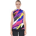 Colorful Abstract Waves Pattern Mock Neck Shell Top View1