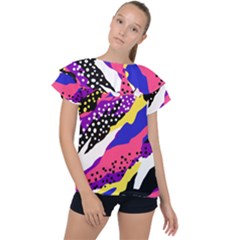 Colorful Abstract Waves Pattern Ruffle Collar Chiffon Blouse