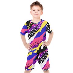 Colorful Abstract Waves Pattern Kids  Tee And Shorts Set by teeziner