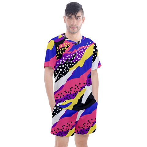 Colorful Abstract Waves Pattern Men s Mesh Tee And Shorts Set by teeziner