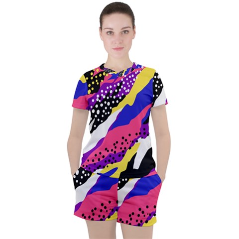 Colorful Abstract Waves Pattern Women s Tee And Shorts Set by teeziner