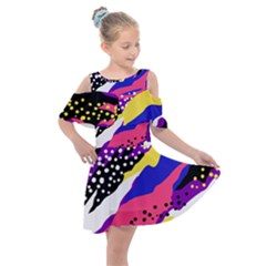 Colorful Abstract Waves Pattern Kids  Shoulder Cutout Chiffon Dress by teeziner