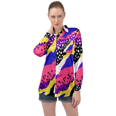 Colorful Abstract Waves Pattern Long Sleeve Satin Shirt by teeziner