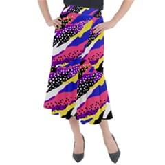 Colorful Abstract Waves Pattern Midi Mermaid Skirt