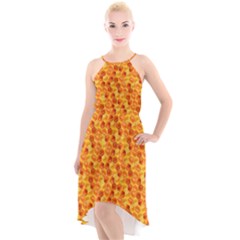 Honeycomb High-low Halter Chiffon Dress  by retrotoomoderndesigns