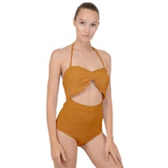 Orange Dotted Grid Scallop Top Cut Out Swimsuit by retrotoomoderndesigns