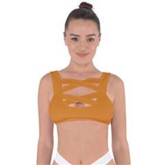 Orange Dotted Grid Bandaged Up Bikini Top