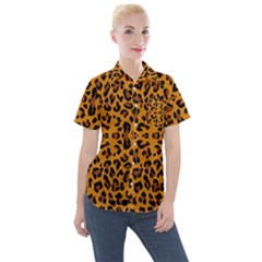 Orange Leopard Women s Short Sleeve Pocket Shirt