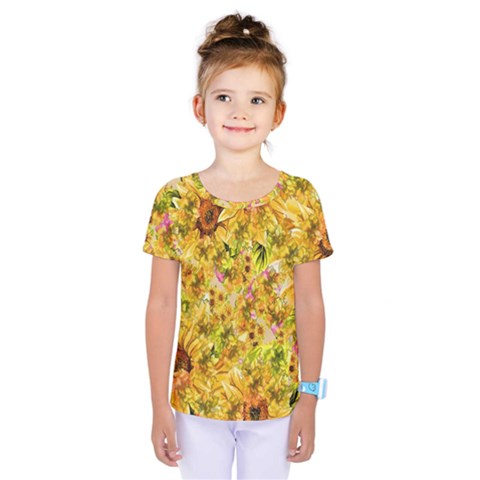 Orange Yellow Sunflowers Kids  One Piece Tee by retrotoomoderndesigns