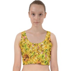 Orange Yellow Sunflowers Velvet Racer Back Crop Top by retrotoomoderndesigns