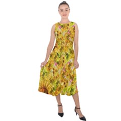 Orange Yellow Sunflowers Midi Tie-back Chiffon Dress by retrotoomoderndesigns