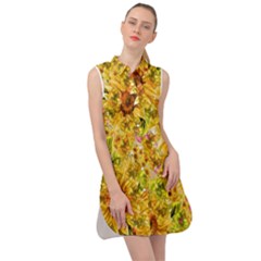 Orange Yellow Sunflowers Sleeveless Shirt Dress