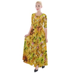 Orange Yellow Sunflowers Half Sleeves Maxi Dress