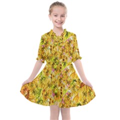 Orange Yellow Sunflowers Kids  All Frills Chiffon Dress