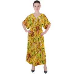 Orange Yellow Sunflowers V-neck Boho Style Maxi Dress