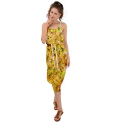 Orange Yellow Sunflowers Waist Tie Cover Up Chiffon Dress