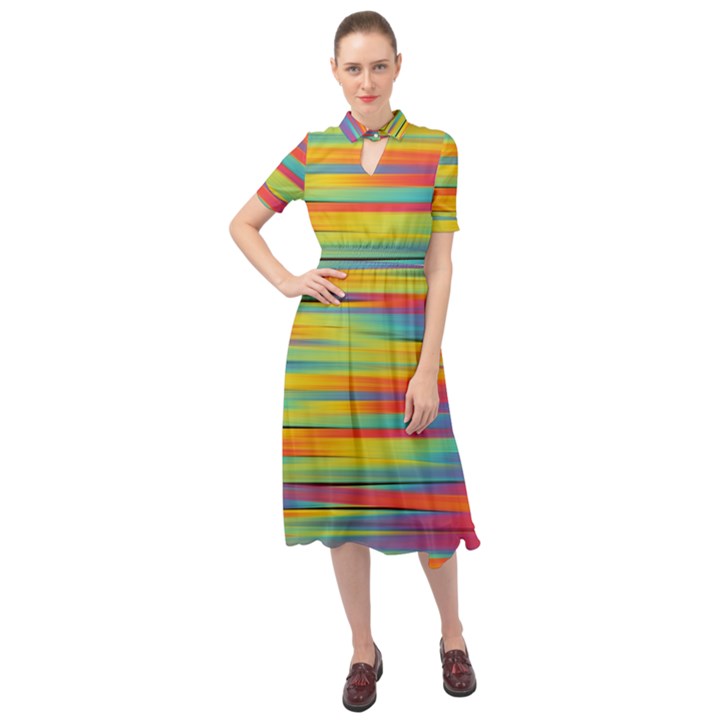 Rainbow Swirl Keyhole Neckline Chiffon Dress