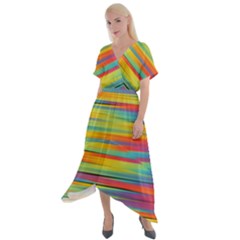 Rainbow Swirl Cross Front Sharkbite Hem Maxi Dress by retrotoomoderndesigns