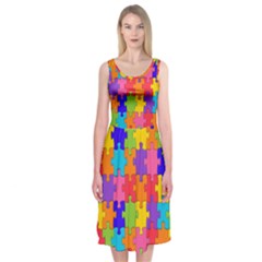 Rainbow Jigsaw Puzzle Midi Sleeveless Dress by retrotoomoderndesigns