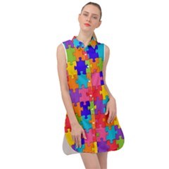 Rainbow Jigsaw Puzzle Sleeveless Shirt Dress