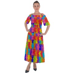 Rainbow Jigsaw Puzzle Shoulder Straps Boho Maxi Dress 