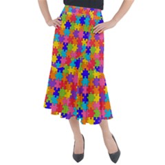 Rainbow Jigsaw Puzzle Midi Mermaid Skirt