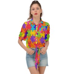 Rainbow Jigsaw Puzzle Tie Front Shirt 