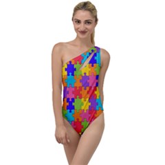 Rainbow Jigsaw Puzzle To One Side Swimsuit by retrotoomoderndesigns