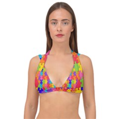 Rainbow Jigsaw Puzzle Double Strap Halter Bikini Top