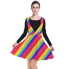 Rainbow Diagonal Stripes Plunge Pinafore Dress by retrotoomoderndesigns