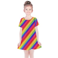 Rainbow Diagonal Stripes Kids  Simple Cotton Dress by retrotoomoderndesigns