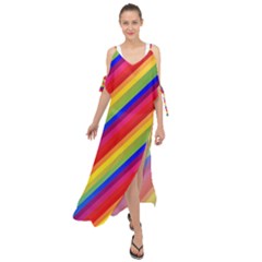 Rainbow Diagonal Stripes Maxi Chiffon Cover Up Dress by retrotoomoderndesigns