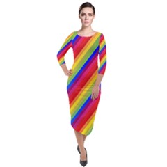 Rainbow Diagonal Stripes Quarter Sleeve Midi Velour Bodycon Dress by retrotoomoderndesigns