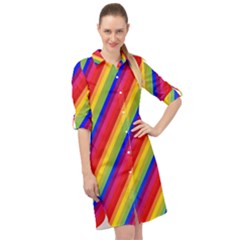 Rainbow Diagonal Stripes Long Sleeve Mini Shirt Dress