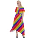 Rainbow Diagonal Stripes Cross Front Sharkbite Hem Maxi Dress View1