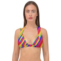 Rainbow Diagonal Stripes Double Strap Halter Bikini Top