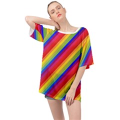 Rainbow Diagonal Stripes Oversized Chiffon Top