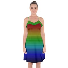 Dark Rainbow Stripes Ruffle Detail Chiffon Dress by retrotoomoderndesigns