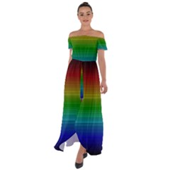 Dark Rainbow Stripes Off Shoulder Open Front Chiffon Dress