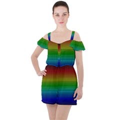 Dark Rainbow Stripes Ruffle Cut Out Chiffon Playsuit by retrotoomoderndesigns